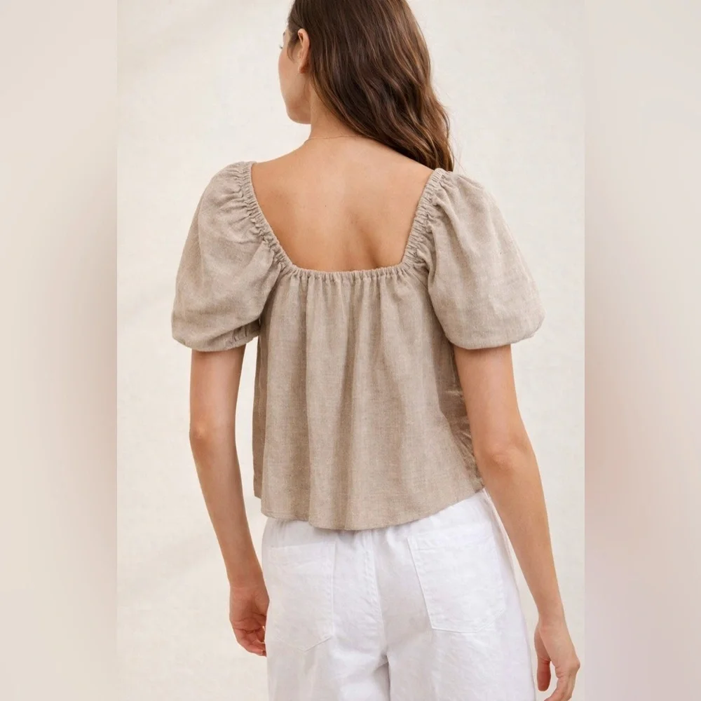 NWT Aerie Off-Shoulder Cotton Blend Top in Beige - SZ Small Retail $54.95 - Picture 2 of 6
